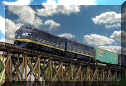 ACL F2A #325 and F2B #324, posed on Joe Balint's trestle with the yucky Raleigh Civic Center ceiling "photoshopped" out by Sonny Carter of Natchitoches, LA
